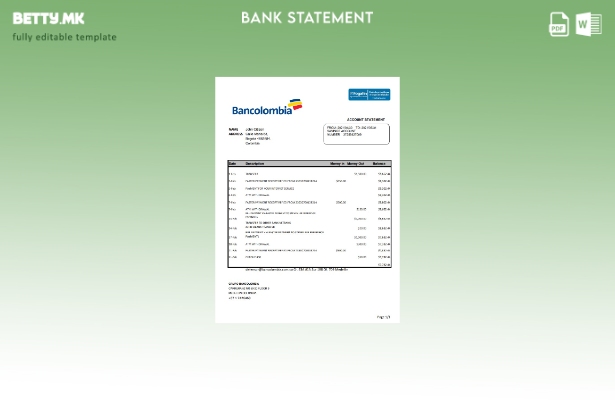 модерен стил Колумбија Банколумбија извод од банкарски ексел шаблон
